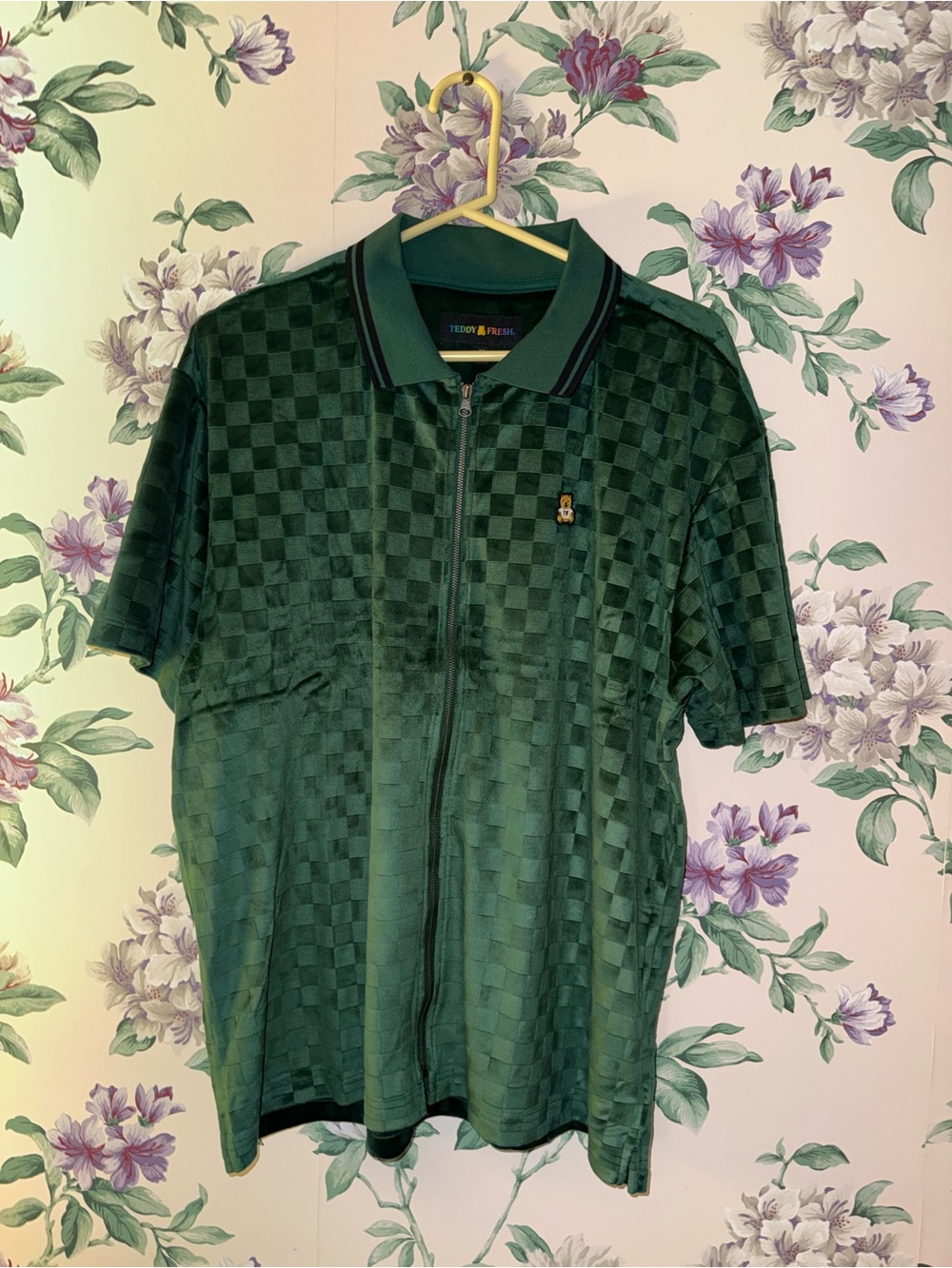 Teddy Fresh Dark Green Checker Zip Polo